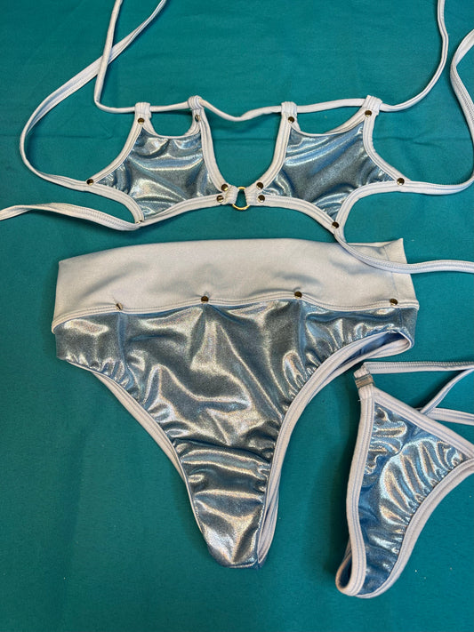 Baby Blue Two-Piece Exotic Dance Wear Star Top Outfit 
