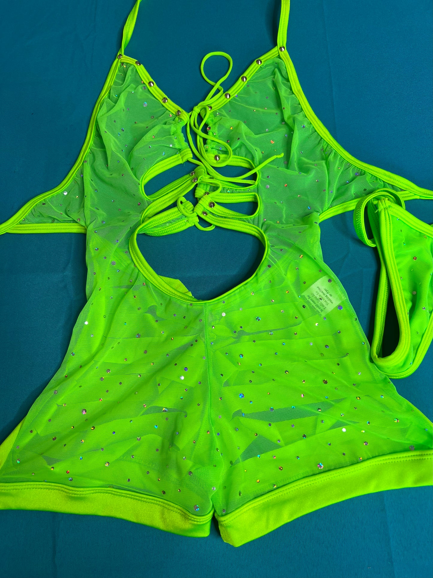 Neon Green Mesh Ripped Back One-Piece Exotic Dance Wear