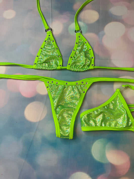 Neon Green/Metallic Green Bikini Exotic Dance Wear Outfits