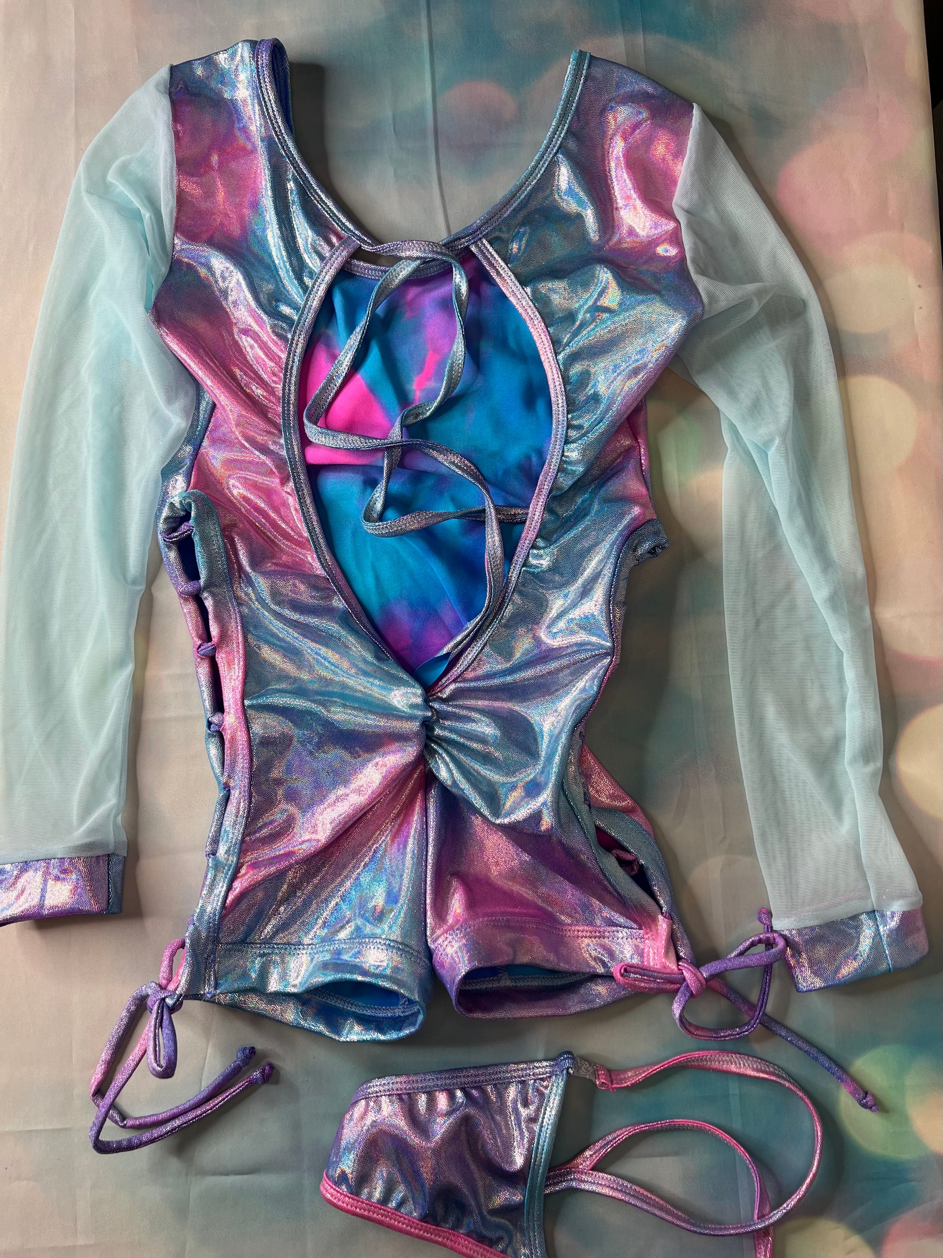 Cotton Candy Long Sleeve One-Piece Exotic Dance Wear Outfit