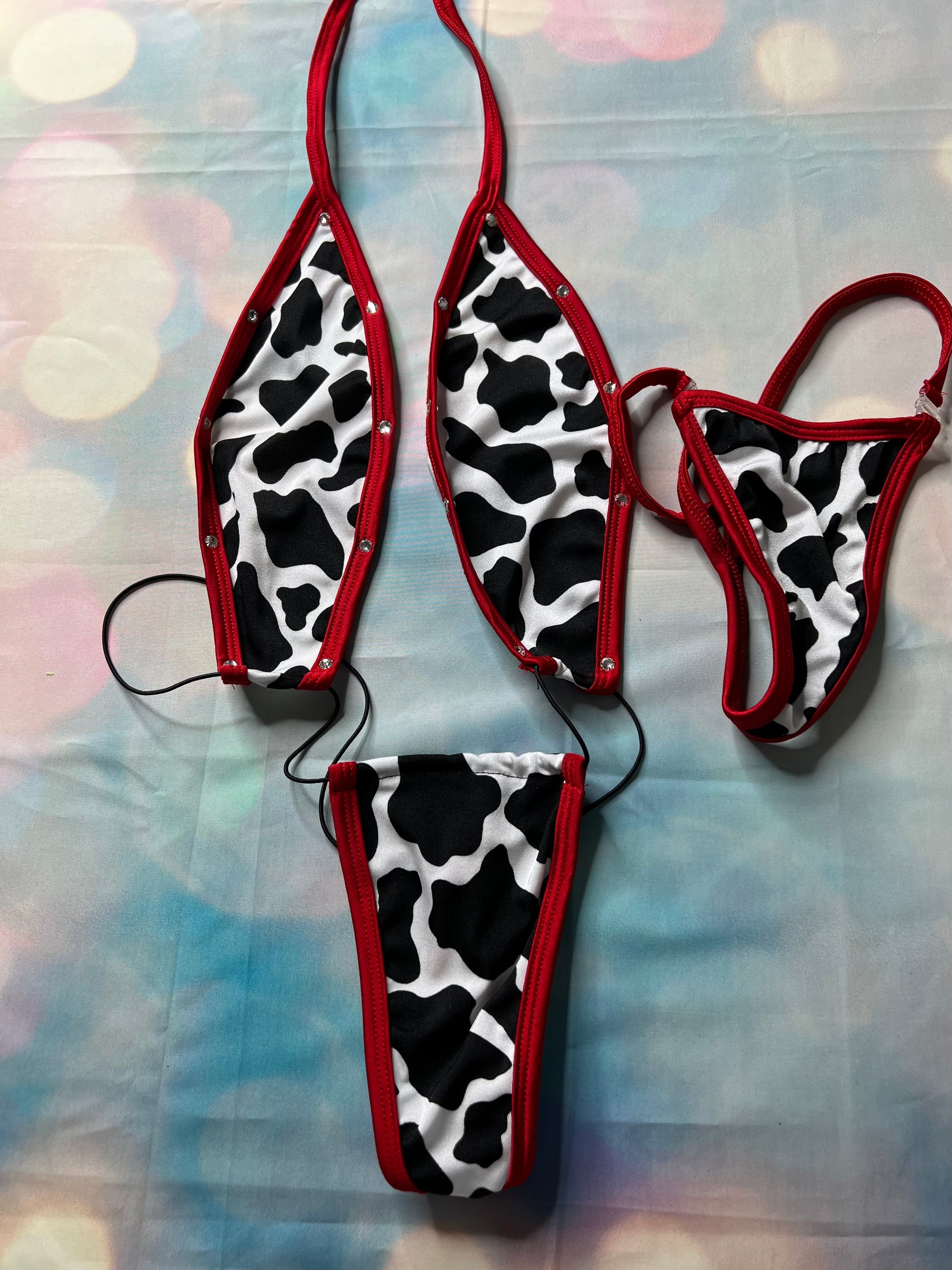 Exotic Dance Wear Cow Print Sling-Shot Outfit Sexy Stripper Outfit