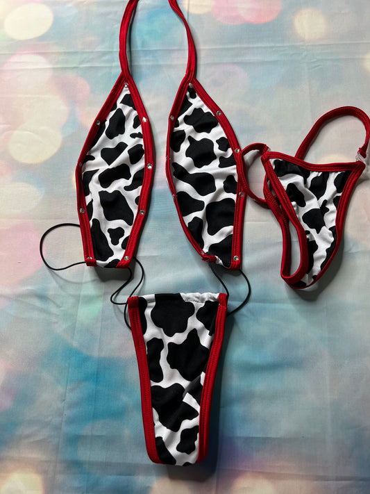 Exotic Dance Wear Cow Print Sling-Shot Outfit Sexy Stripper Outfit