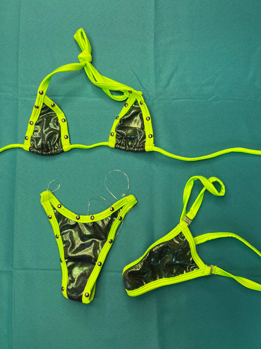 Lime Green/Metallic Green Two-Piece Exotic Dance Wear Bikini