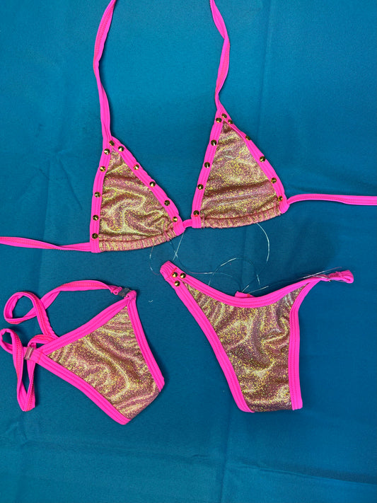 Exotic Dance Wear Hot Pink/Confetti Two-Piece Bikini Set