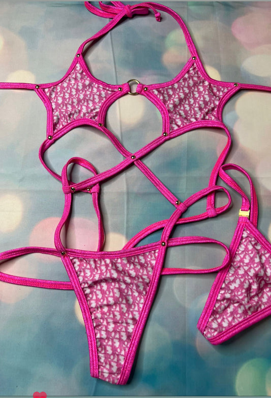One-Piece Exotic Dance Wear Outfit Stripper Hot Pink/Baby Pink 