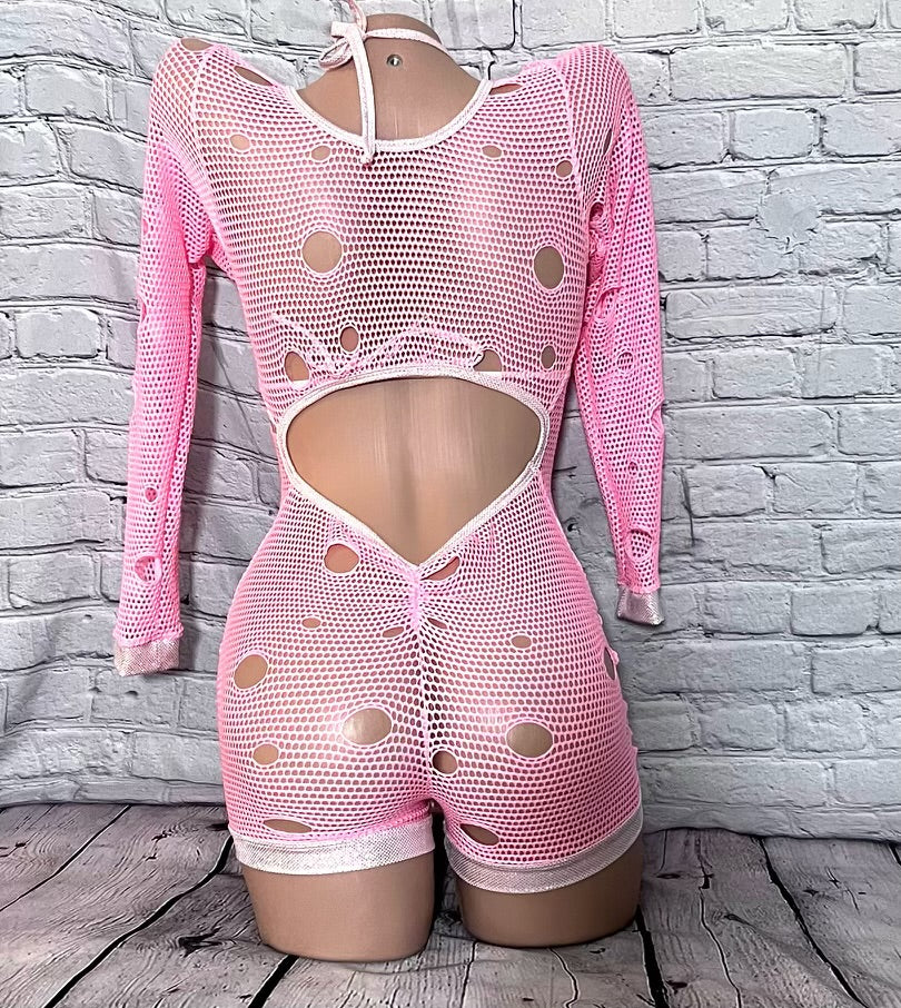 Sexy Lingerie Exotic Dance Wear Baby Pink Romper Outfit 