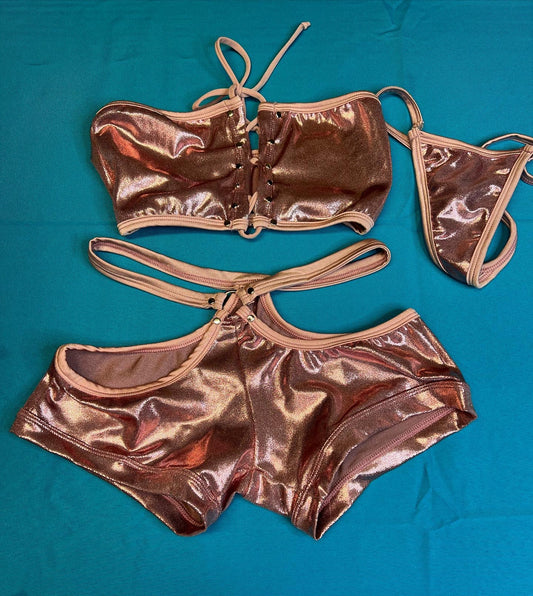 Pink Shimmer Exotic Dance Wear Two-Piece Outfit Stripper
