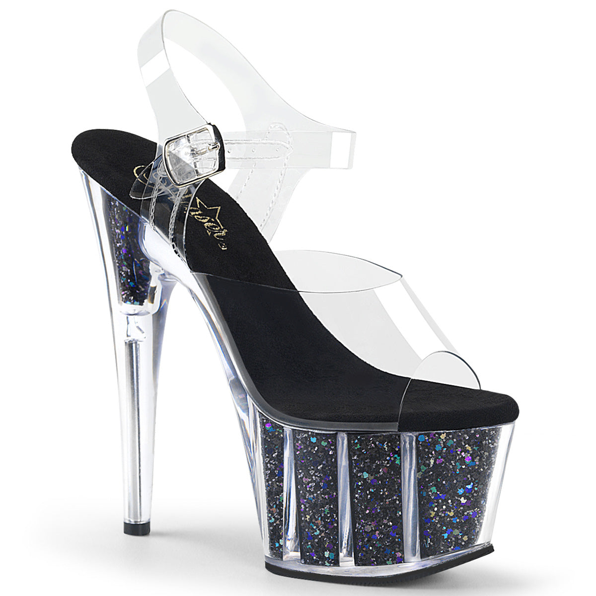 7" ADO708CG/C/BG - Platform Heels (Clr/Blk Confetti Glitter)